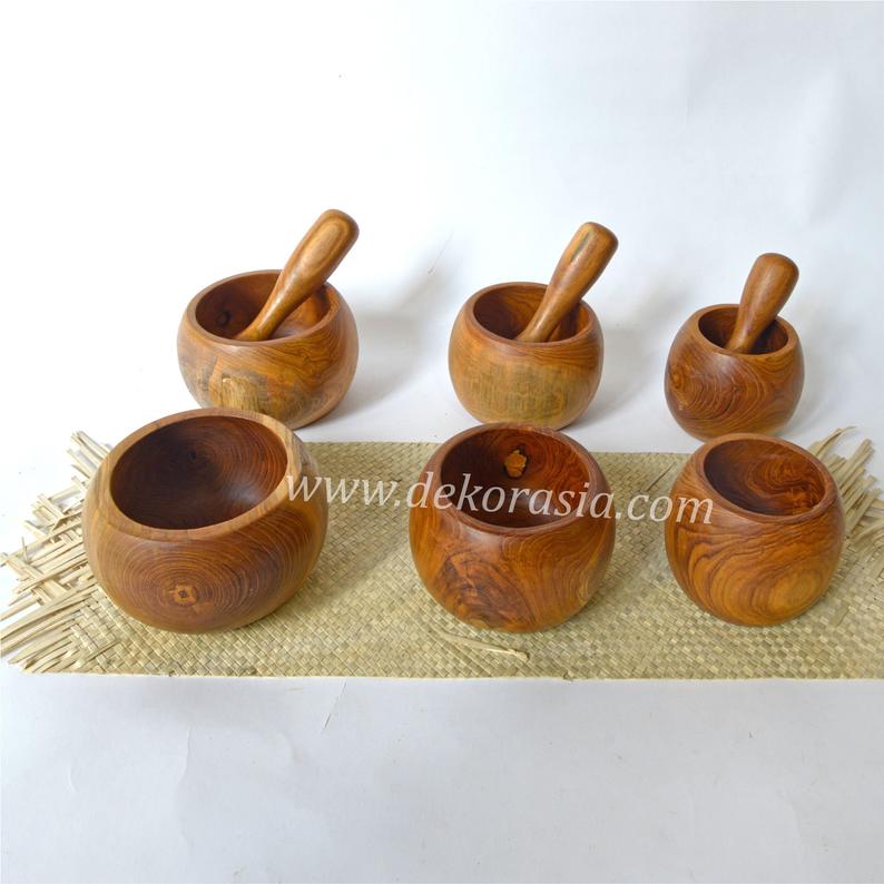 Teak Wood Mortar and Pestle Size Dia 4.1 to 5.5 inches - Kitchenware | Free Shipping